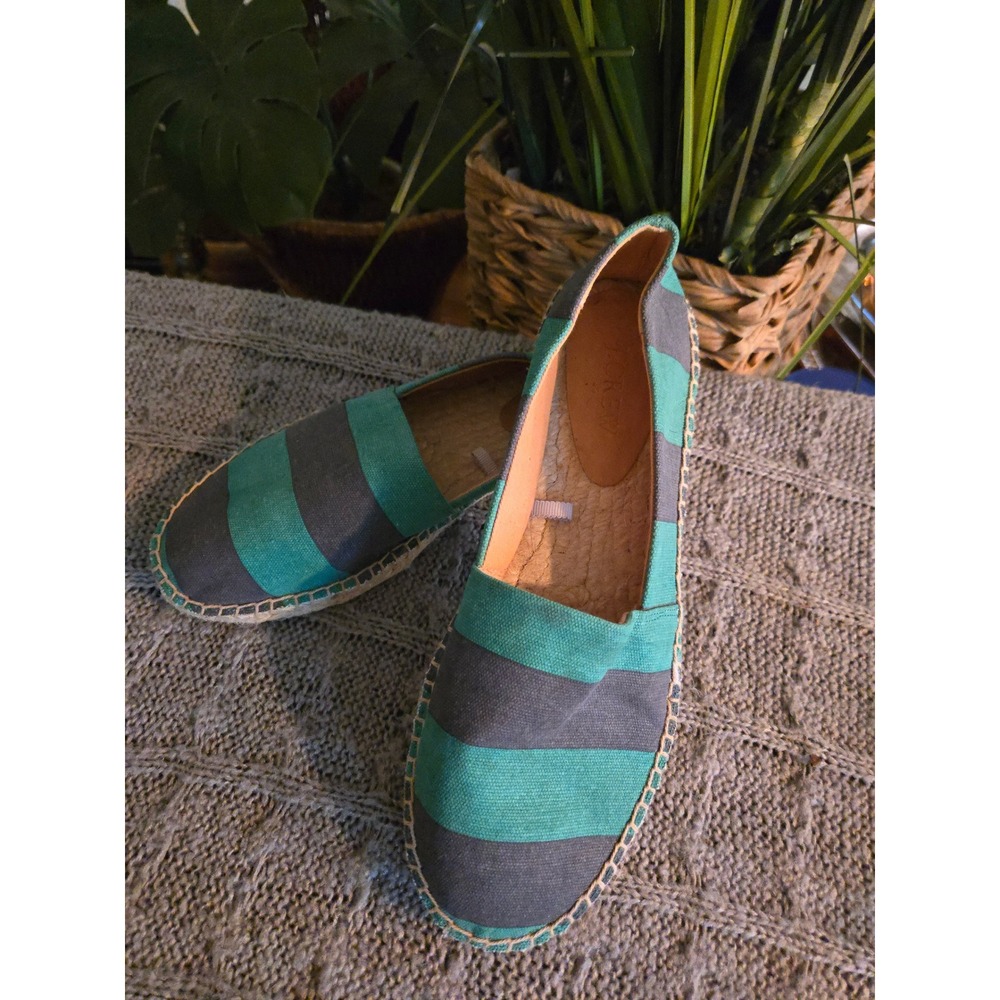 J.CREW -  Womens Striped Canvas Espadrille Flats Green Navy Blue - Size 8.5